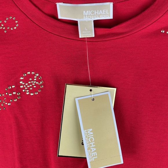 MICHAL KORS ~ Cotton Embellished-Logo Top ~ Crimson ~ NWT! - Picture 7 of 9